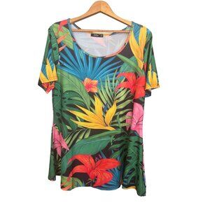 Women's Lily By Firmiana Top XL Tropical Floral Print Short Sleeve Tunic travel